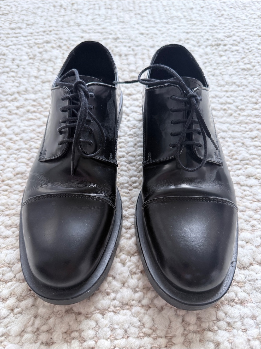 Zara Black Leather Cap-Toe Derby Shoes